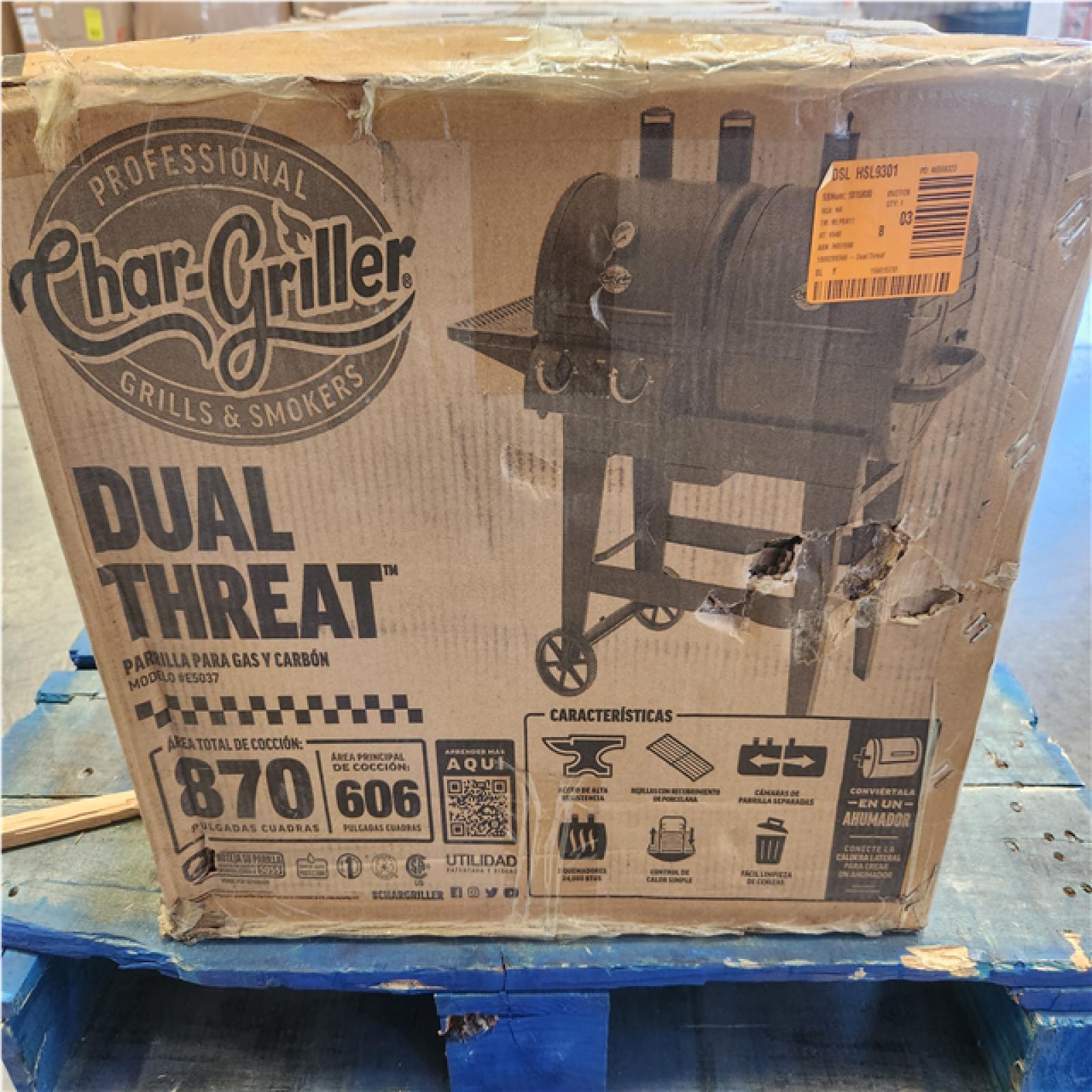 Phoenix NEW Char-Griller Dual Threat 2-Burner Gas and Charcoal Grill with Adjustable Fire Grate, Side Fire Box, and Electric Ignition - Black
