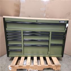 Phoenix Husky Heavy Duty 61 in. W x 23 in. D 15-Drawer Matte Army Green Mobile Workbench Cabinet with Solid Wood Top