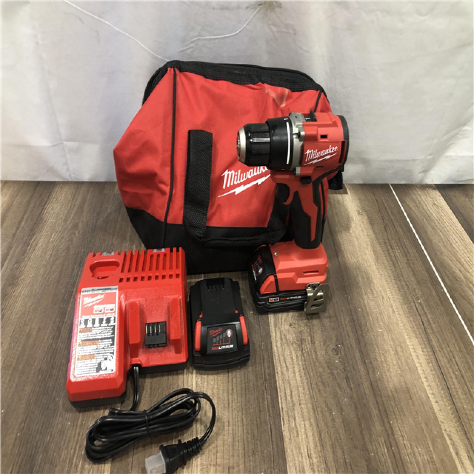 AS-IS Milwaukee M18 18V Lithium-Ion Brushless Cordless 1/2 in. Compact Drill/Driver Kit