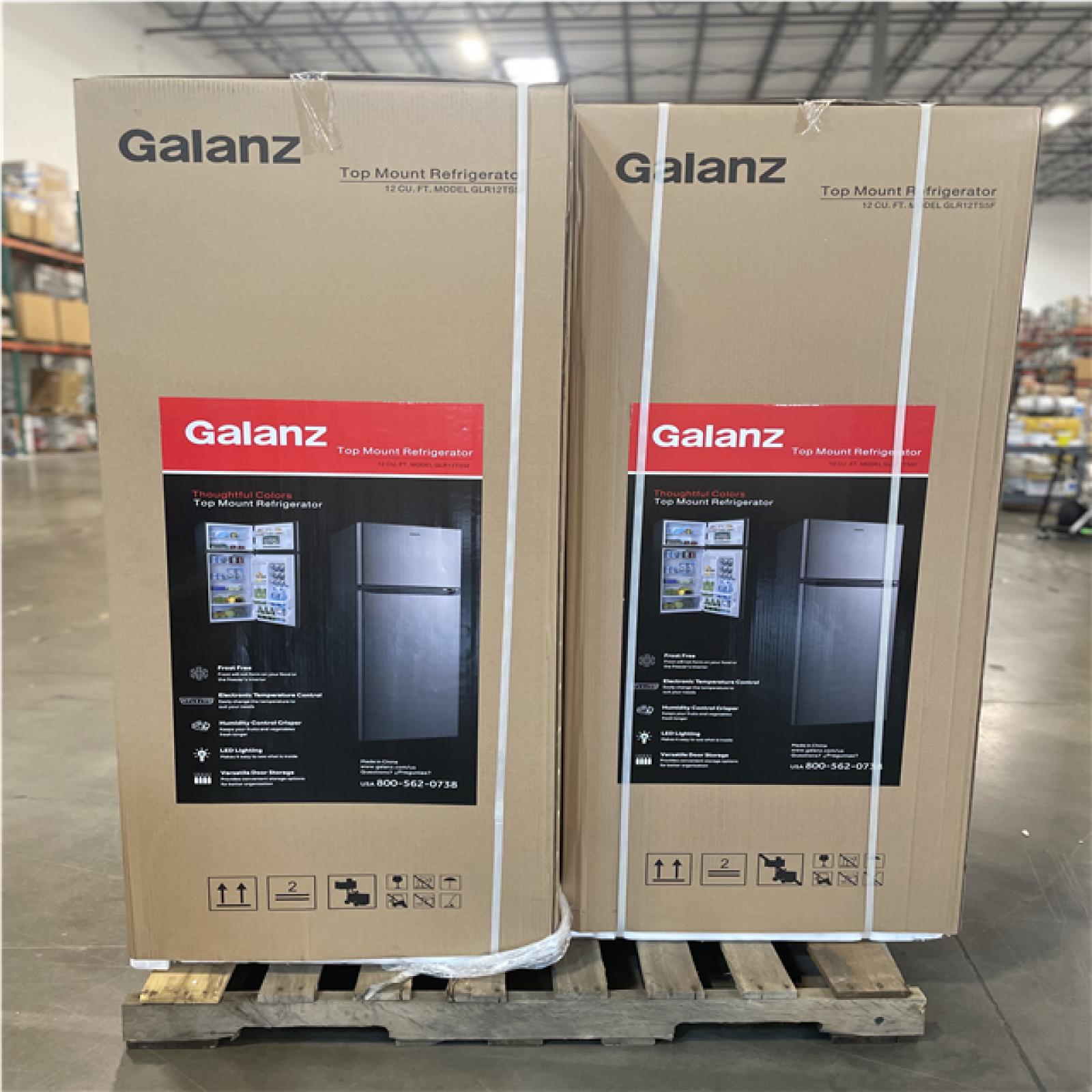 DALLAS LOCATION-Galanz 12 cu. ft. Top Freezer Refrigerator with Dual Door  Frost Free in Stainless Steel PALLET-(2 UNITS)