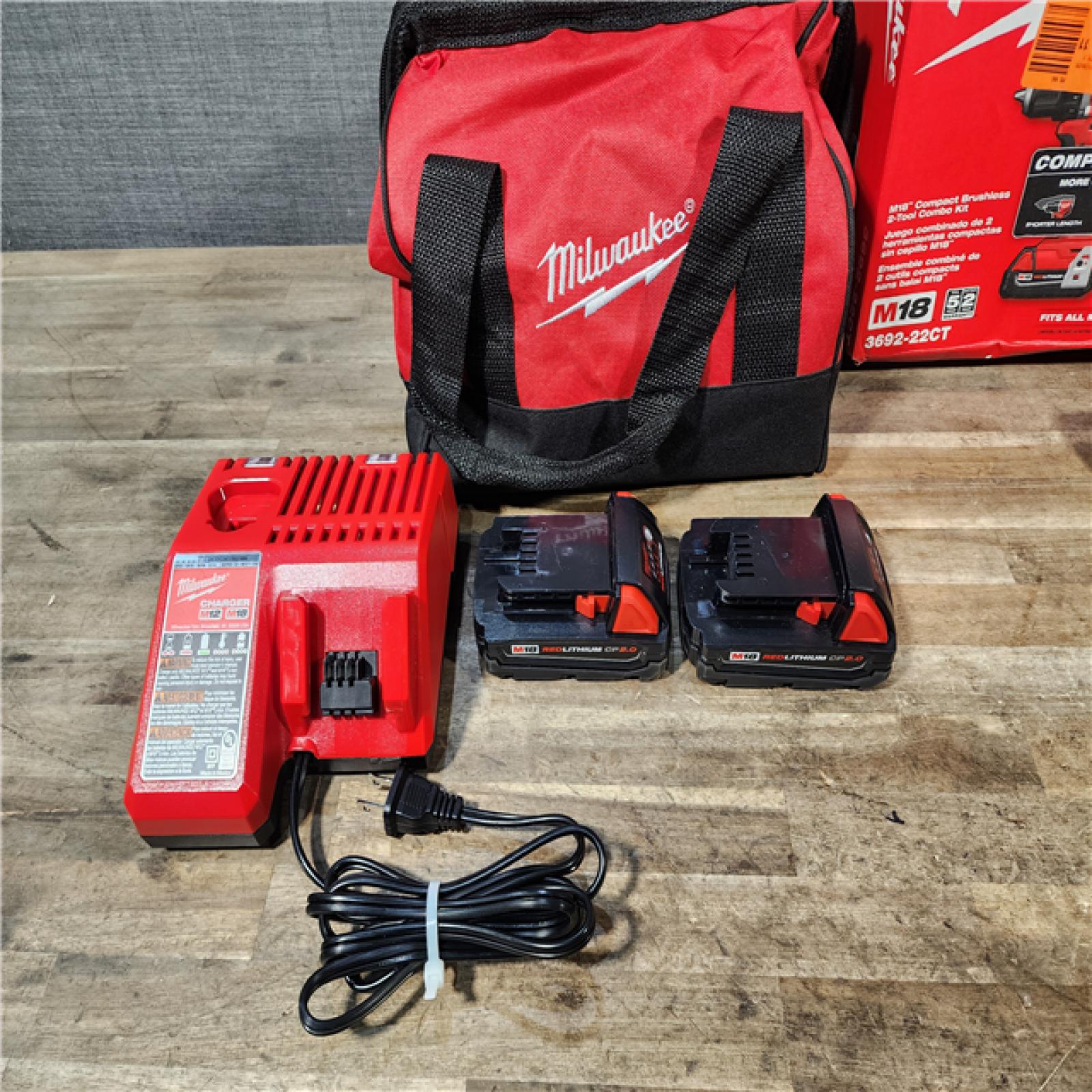 HOUSTON LOCATION - AS-IS Milwaukee M18 18V Lithium-Ion Brushless Cordless Compact Drill/Impact Combo Kit (2-Tool) W/(2) 2.0 Ah Batteries, Charger & Bag