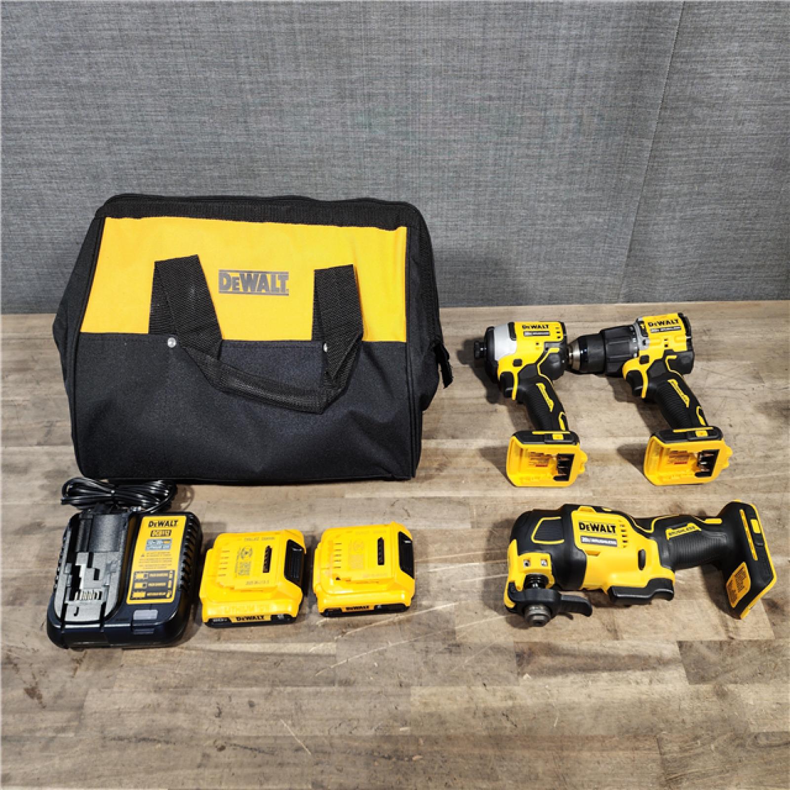 HOUSTON LOCATION - AS-IS DeWalt 20V MAX ATOMIC Cordless Brushless 3-Tool Combo Kit