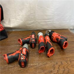 AS-IS MILWAUKEE M12 12V Lithium-Ion Cordless Combo Kit (5-Tool) with Two 1.5Ah Batteries, Charger & Tool Bag