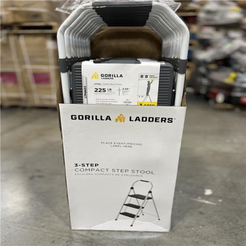 DALLAS LOCATION- NEW! - Gorilla Ladders 3-Step Compact Steel Step Stool with 225 lb. Load Capacity PALLET- ( 40 UNITS)