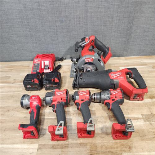 HOUSTON LOCATION - AS-IS MILWAUKEE 6 TOOL COMBO KIT W/ (2) BATTERY & CHARGER