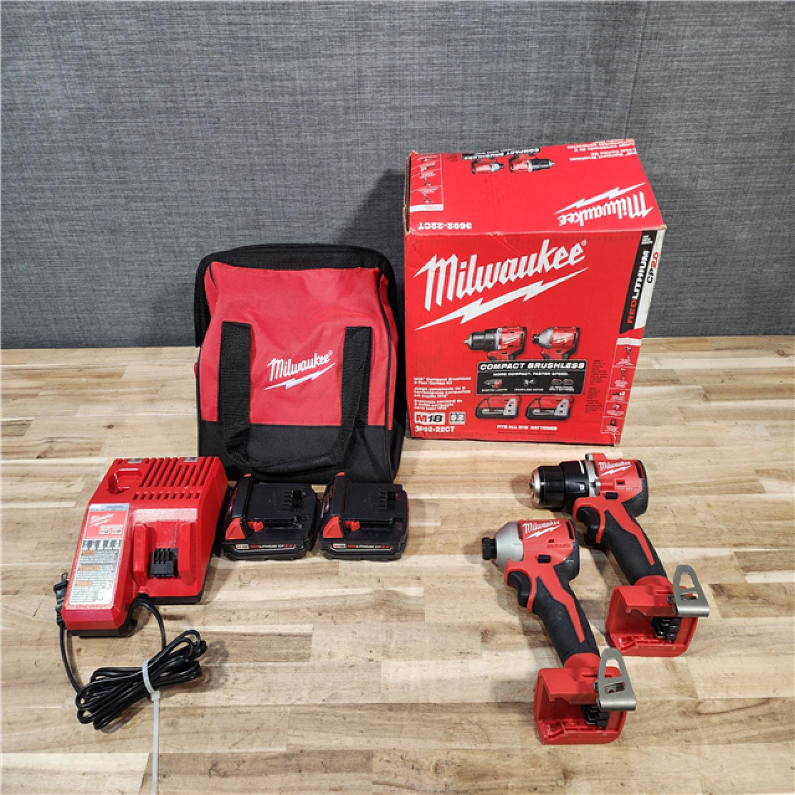 HOUSTON LOCATION - AS-IS Milwaukee M18 18V Lithium-Ion Brushless Cordless Compact Drill/Impact Combo Kit