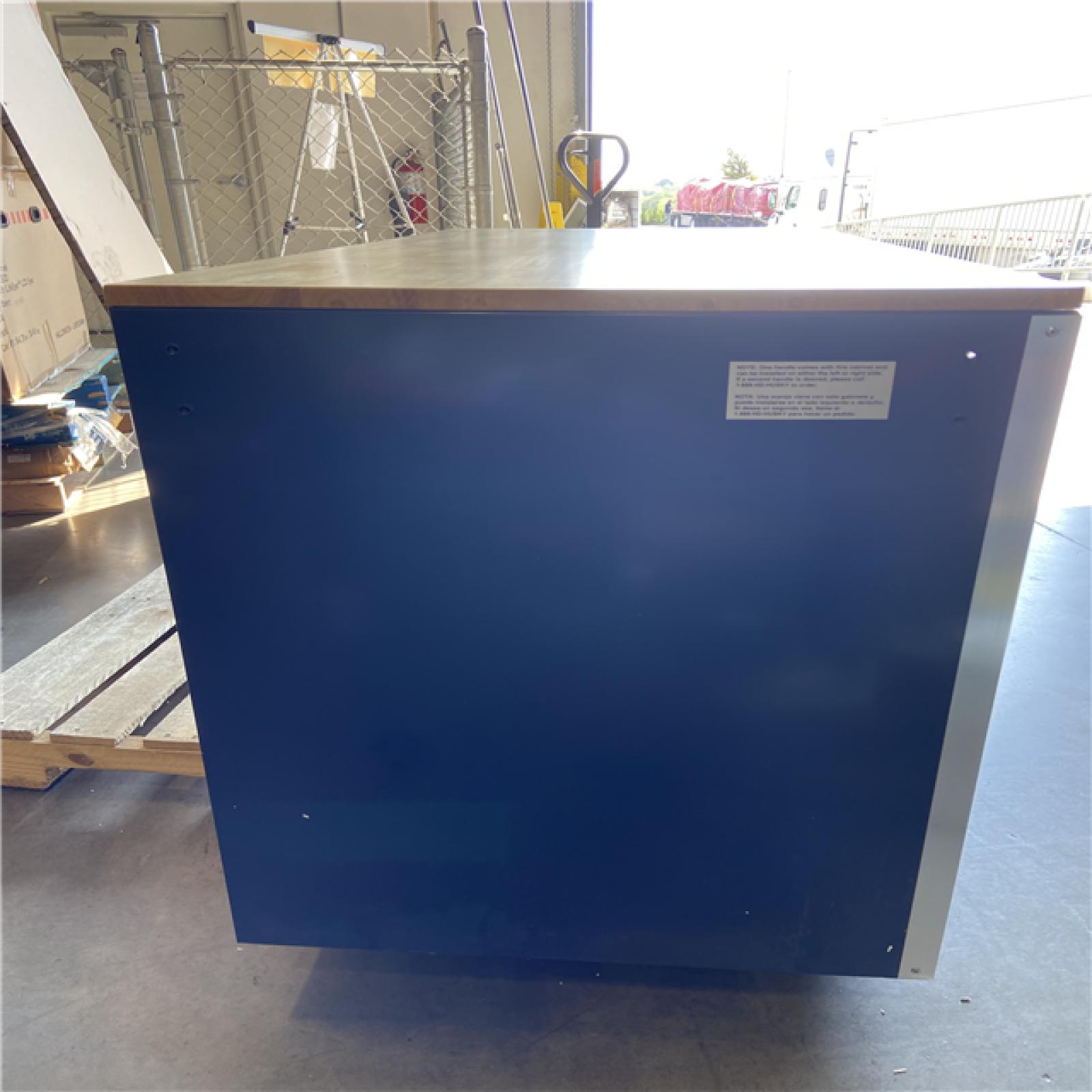 DALLAS LOCATION - Husky 52 in. W x 25 in. D 10-Drawer Mobile Workbench Tool Chest with Solid Wood Work Top in Gloss Blue