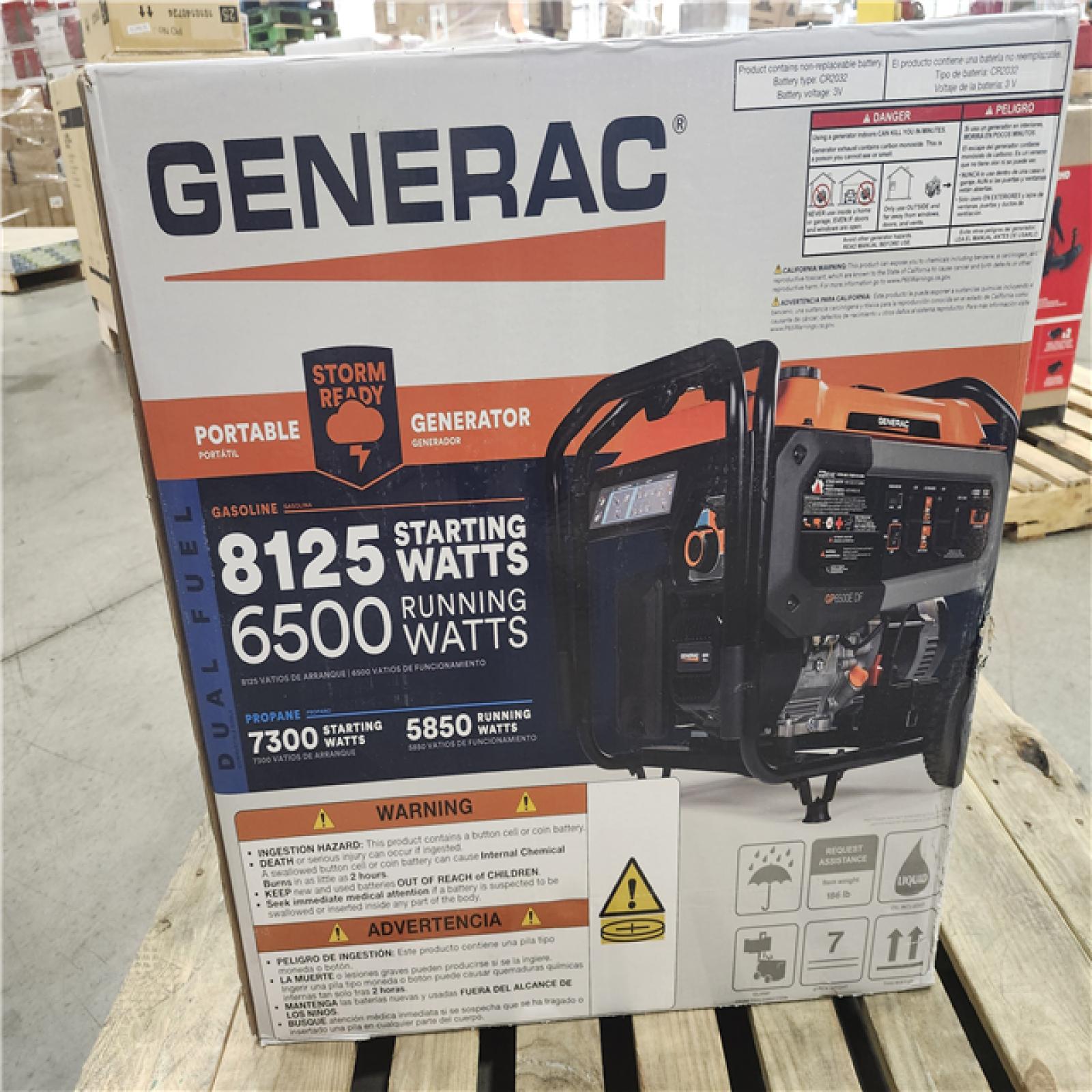 DALLAS LOCATION - Generac 8125/6500-Watt - Electric Start - Dual Fuel Gasoline/Propane -COSense - Portable Generator