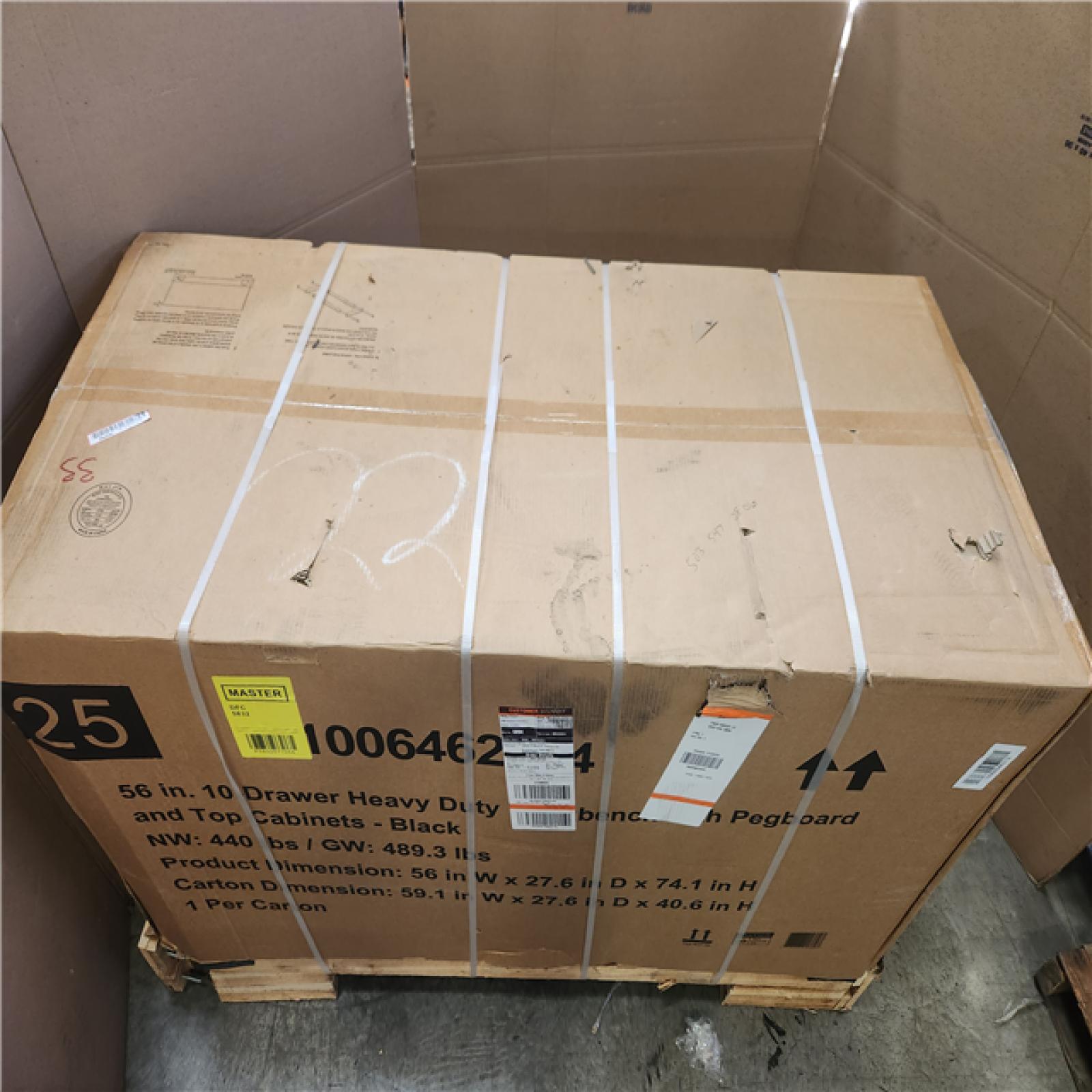 Phoenix NEW Husky 56 in. W x 27.6 in. D 10-Drawer Matte Black Heavy-Duty Mobile Workbench with Pegboard and Top Cabinets (SEALED)