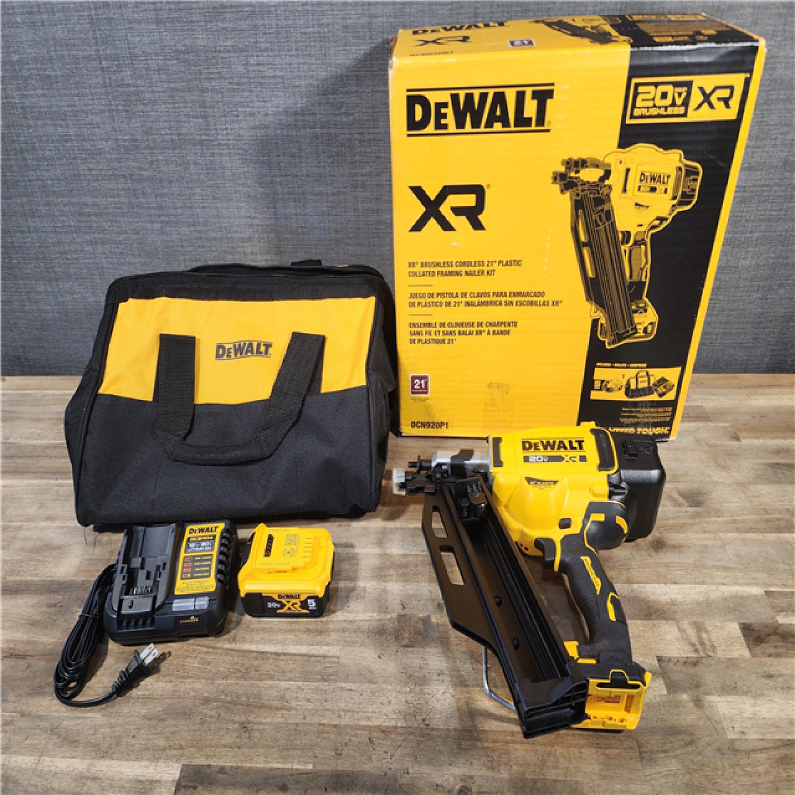 HOUSTON LOCATION - AS-IS DeWalt 20V MAX Cordless 21 Deg Framing Nailer Kit (Battery & Charger) 20 V
