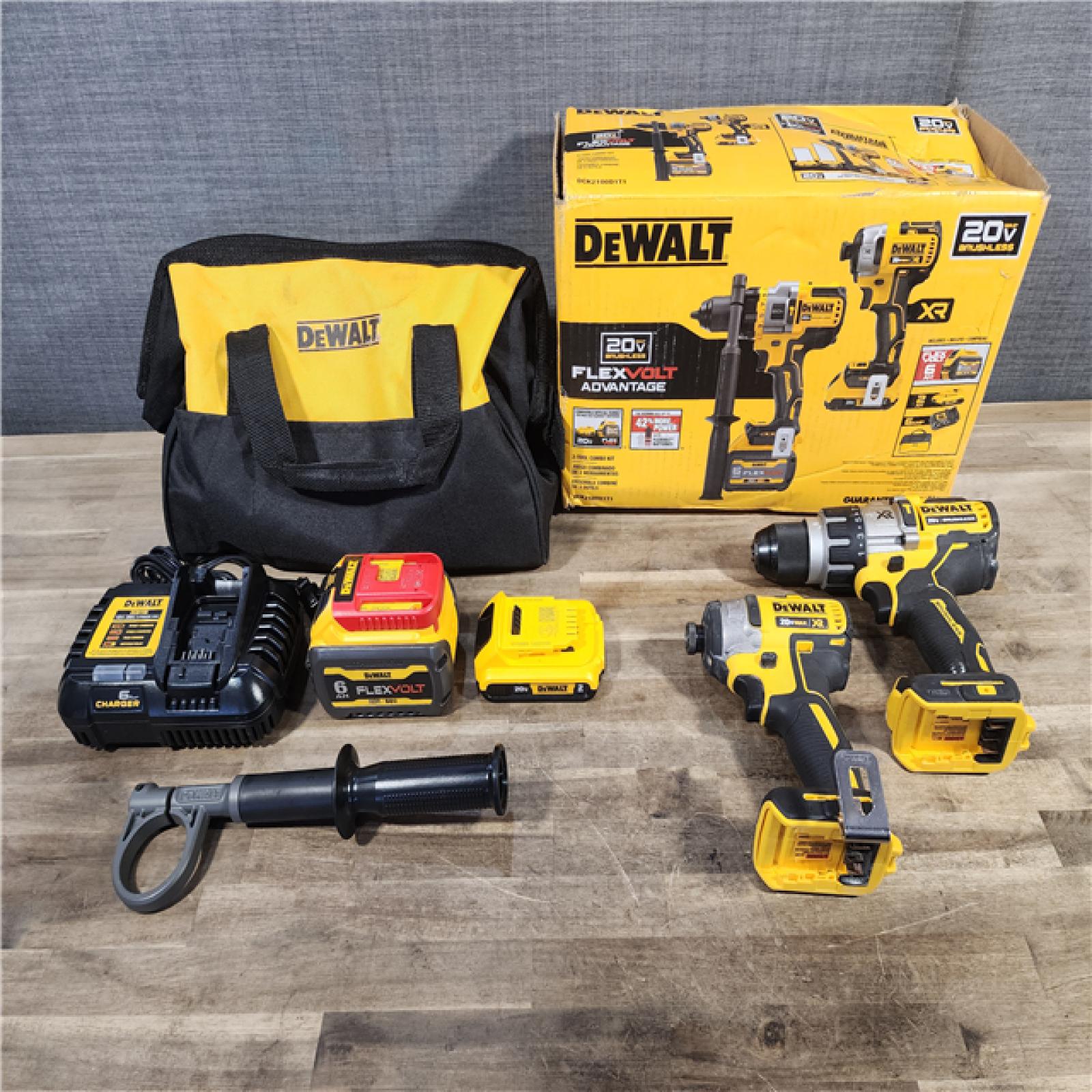 HOUSTON LOCATION - AS-IS DEWALT 20V MAX Cordless Brushless Hammer Drill/Driver 2 Tool Combo Kit with FLEXVOLT ADVANTAGE
