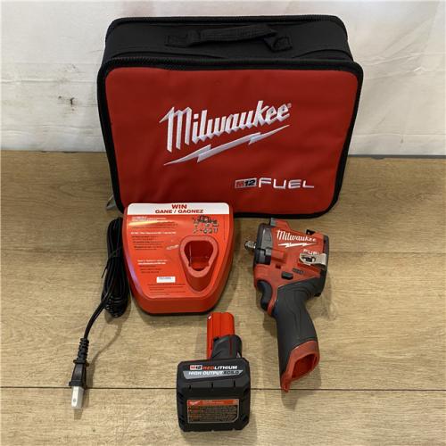 AS-IS Milwaukee FUEL 12V Li-Ion Brushless Cordless Stubby 3/8 in. Impact Wrench Kit