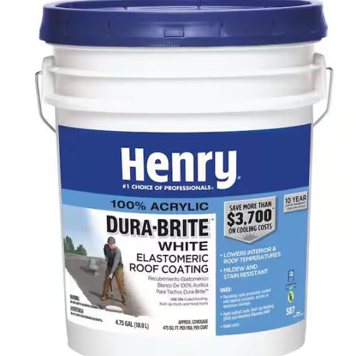 DALLAS LOCATION - Henry 587 Dura-Brite White 100% Acrylic Elastomeric Reflective Roof Coating 4.75 gal. PALLET-(12 UNITS)