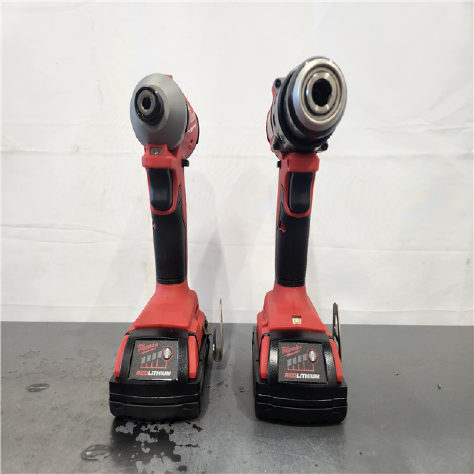 AS-IS- Milwaukee M18 18V Lithium-Ion Brushless Cordless Compact Drill/Impact Combo Kit (2-Tool) W/(2) 2.0 Ah Batteries  Charger & Bag