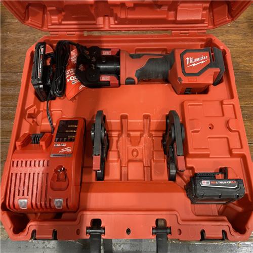 AS-IS M18 18V Lithium-Ion Cordless Short Throw Press Tool Kit with 3 PEX Crimp Jaws (2) 2.0 Ah Batteries and Charger