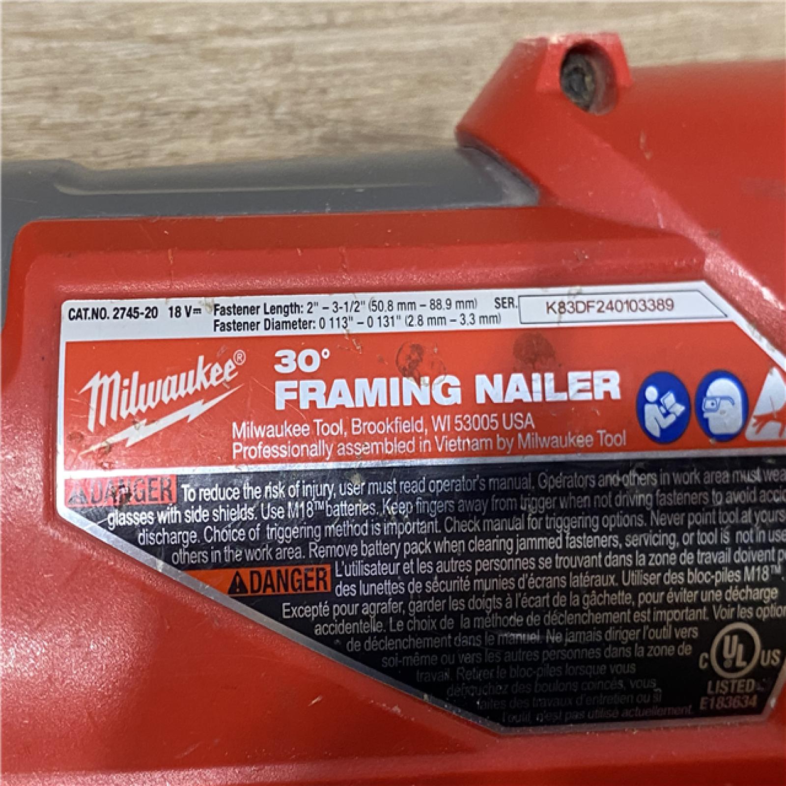 AS-IS Milwaukee FUEL 3-1/2 in. 18-Volt 30-Degree Lithium-Ion Brushless Cordless Framing Nailer (Tool-Only)