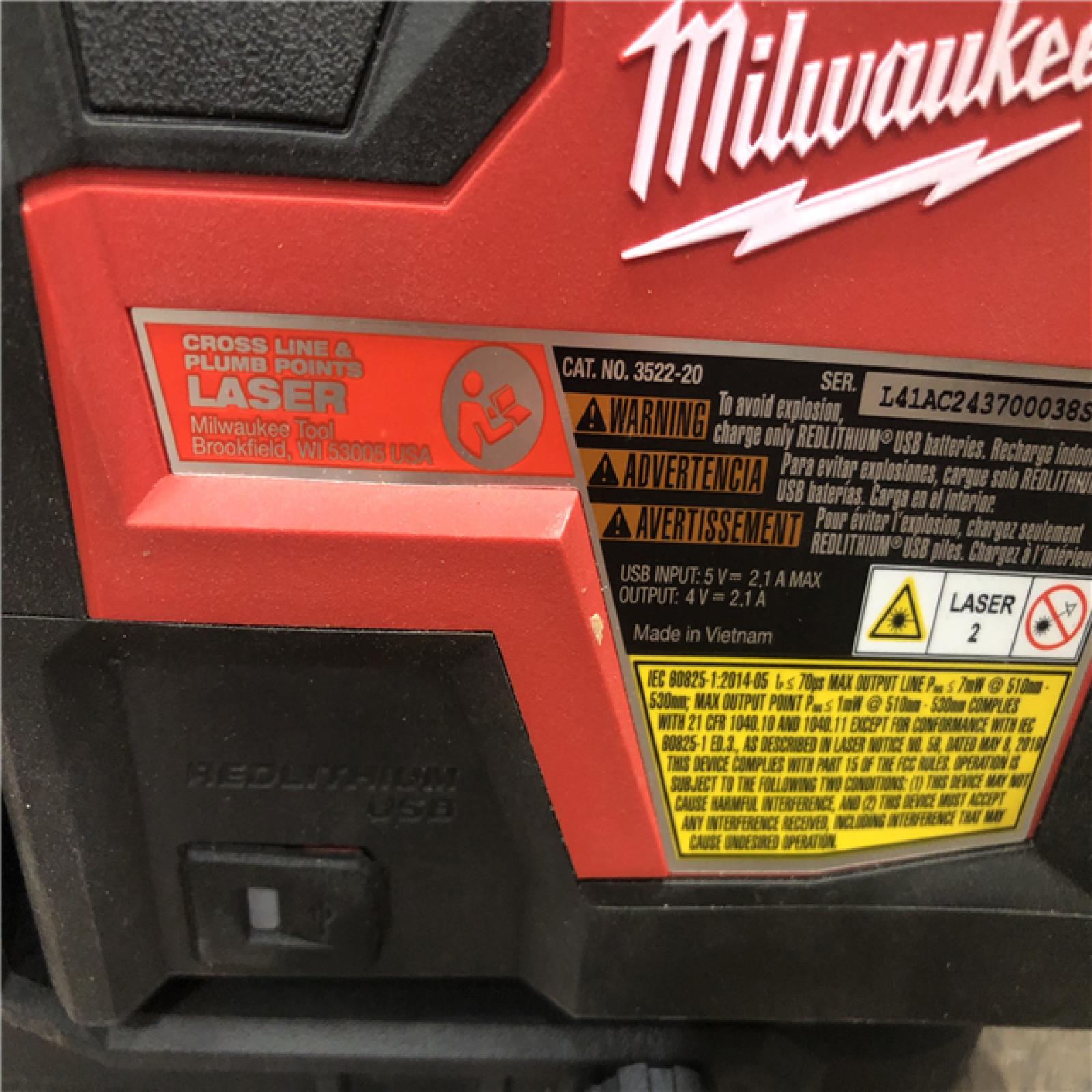AS-IS Milwaukee Green 100 ft. Cross Line and Plumb Points Rechargeable Laser Level with REDLITHIUM Lithium-Ion