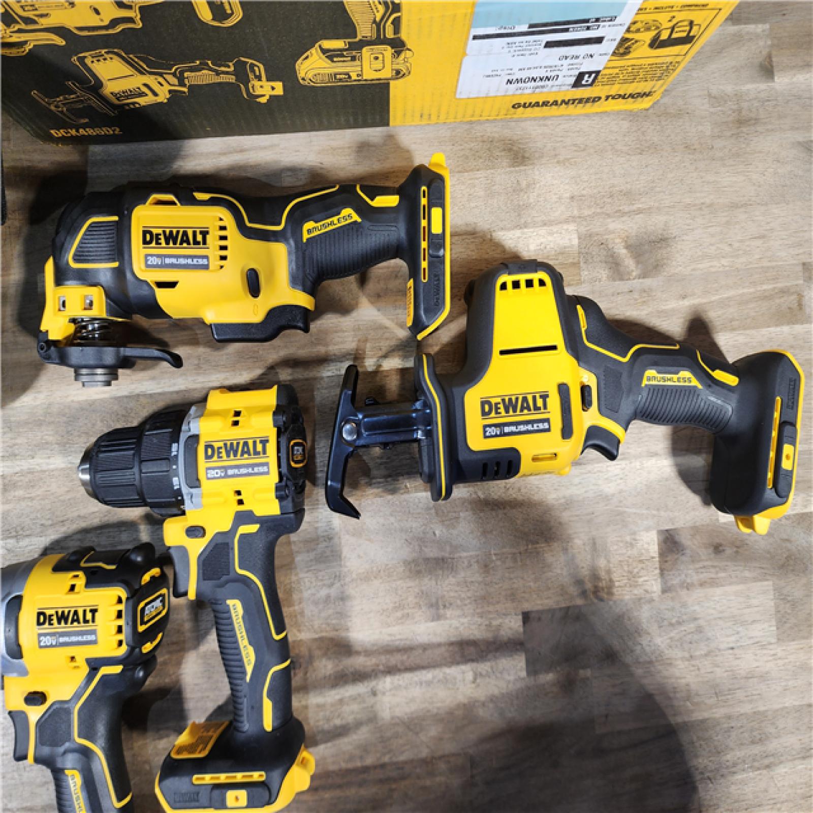 HOUSTON LOCATION - AS-IS DeWalt 20V MAX ATOMIC Cordless Brushless 4 Tool Combo Kit