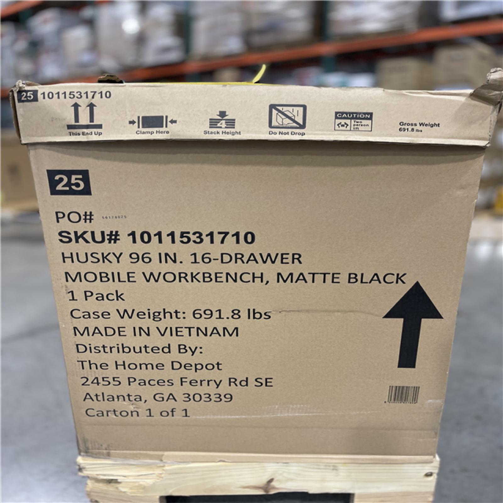 DALLAS LOCATION - AS-IS Husky 96 in. W x 24 in. D 16-Drawer Heavy-Duty Mobile Workbench with Stainless Steel Top in Matte Black