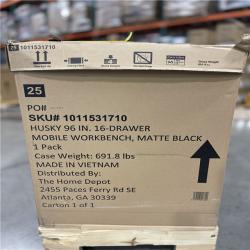 DALLAS LOCATION - AS-IS Husky 96 in. W x 24 in. D 16-Drawer Heavy-Duty Mobile Workbench with Stainless Steel Top in Matte Black