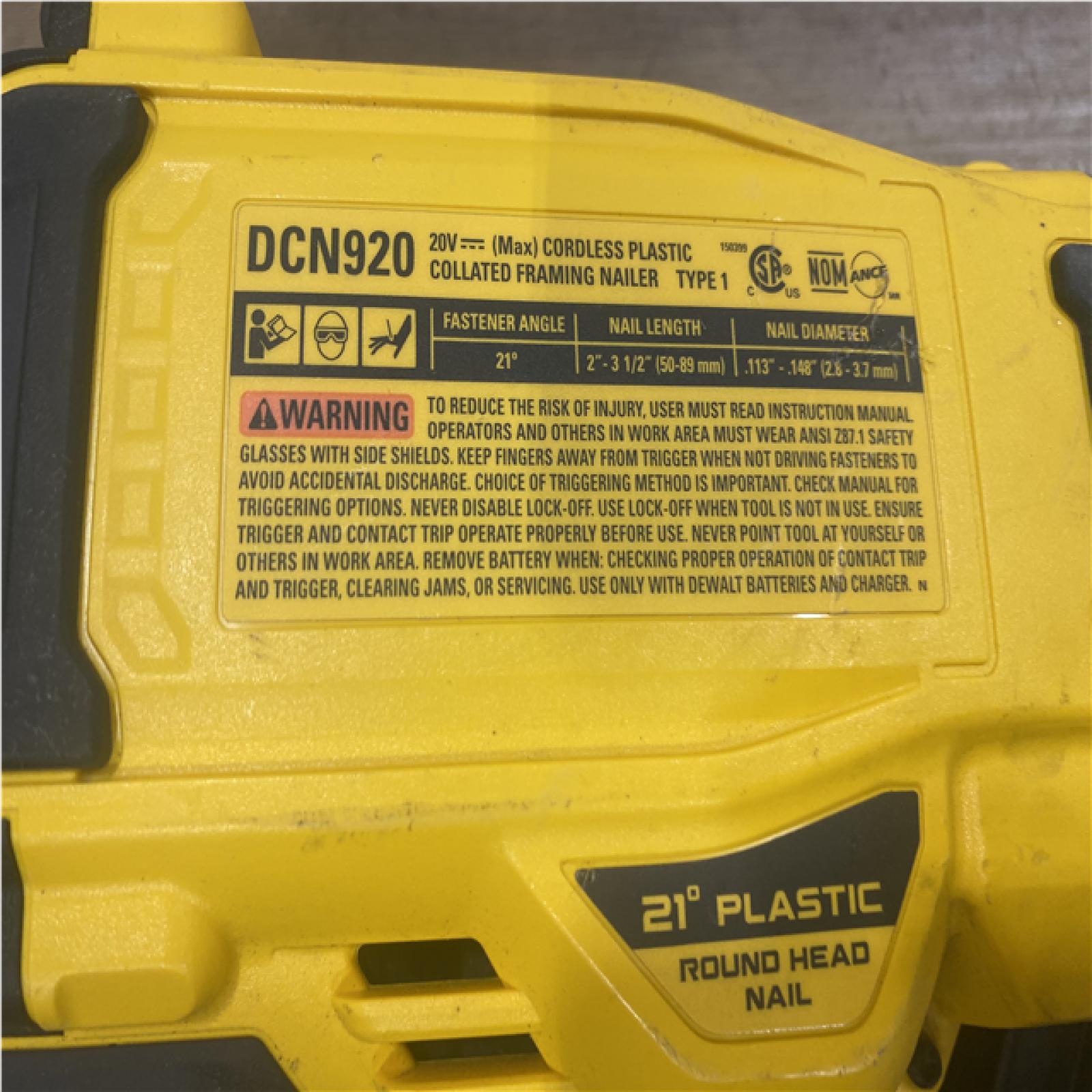 AS-IS DEWALT 20-Volt 21° Cordless Framing Nailer (Tool-Only)