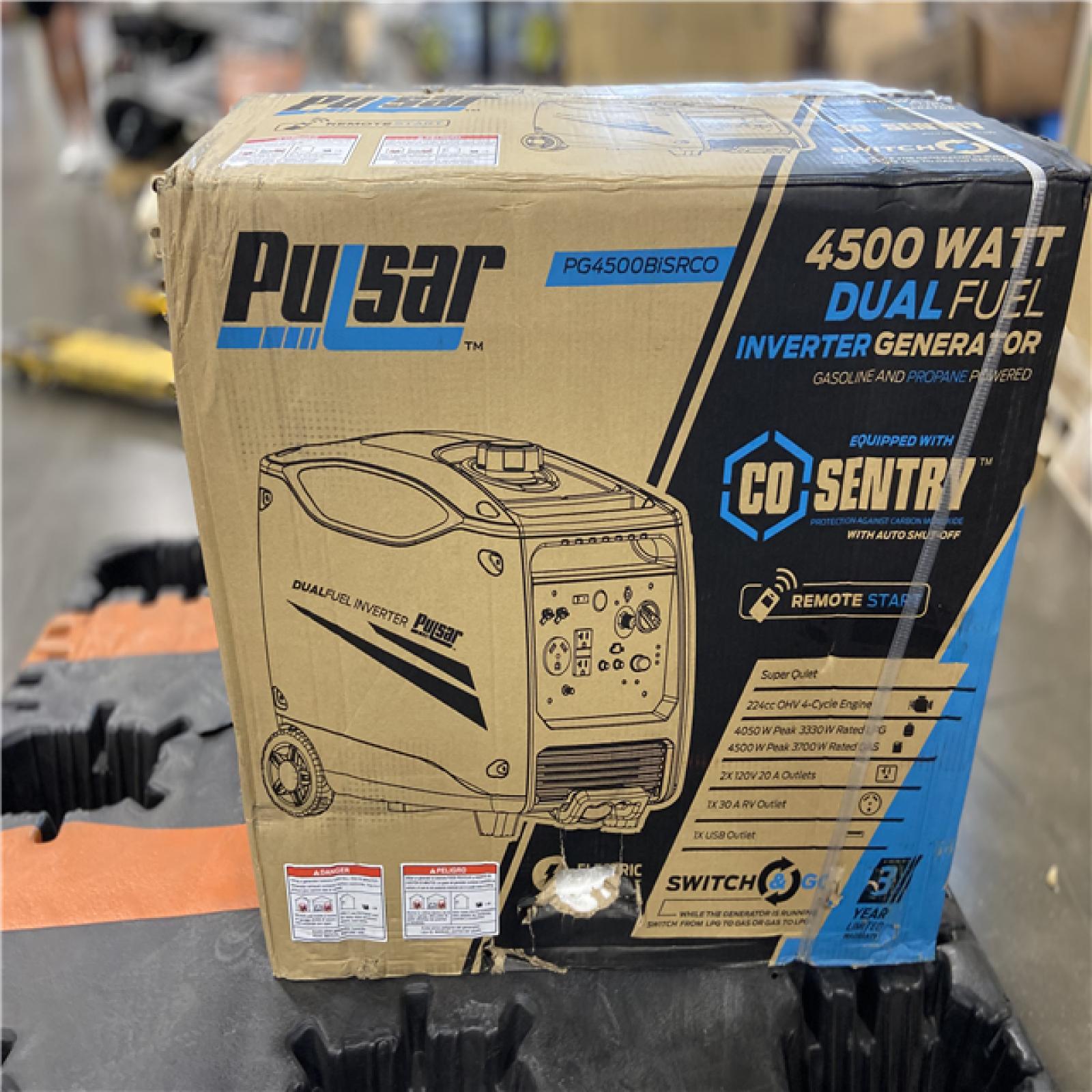 DALLAS LOCATION - Pulsar 4,500-Watt/3,700-Watt Dual Fuel with Recoil, Remote and Push Button Start Portable Inverter Generator with CO Alert