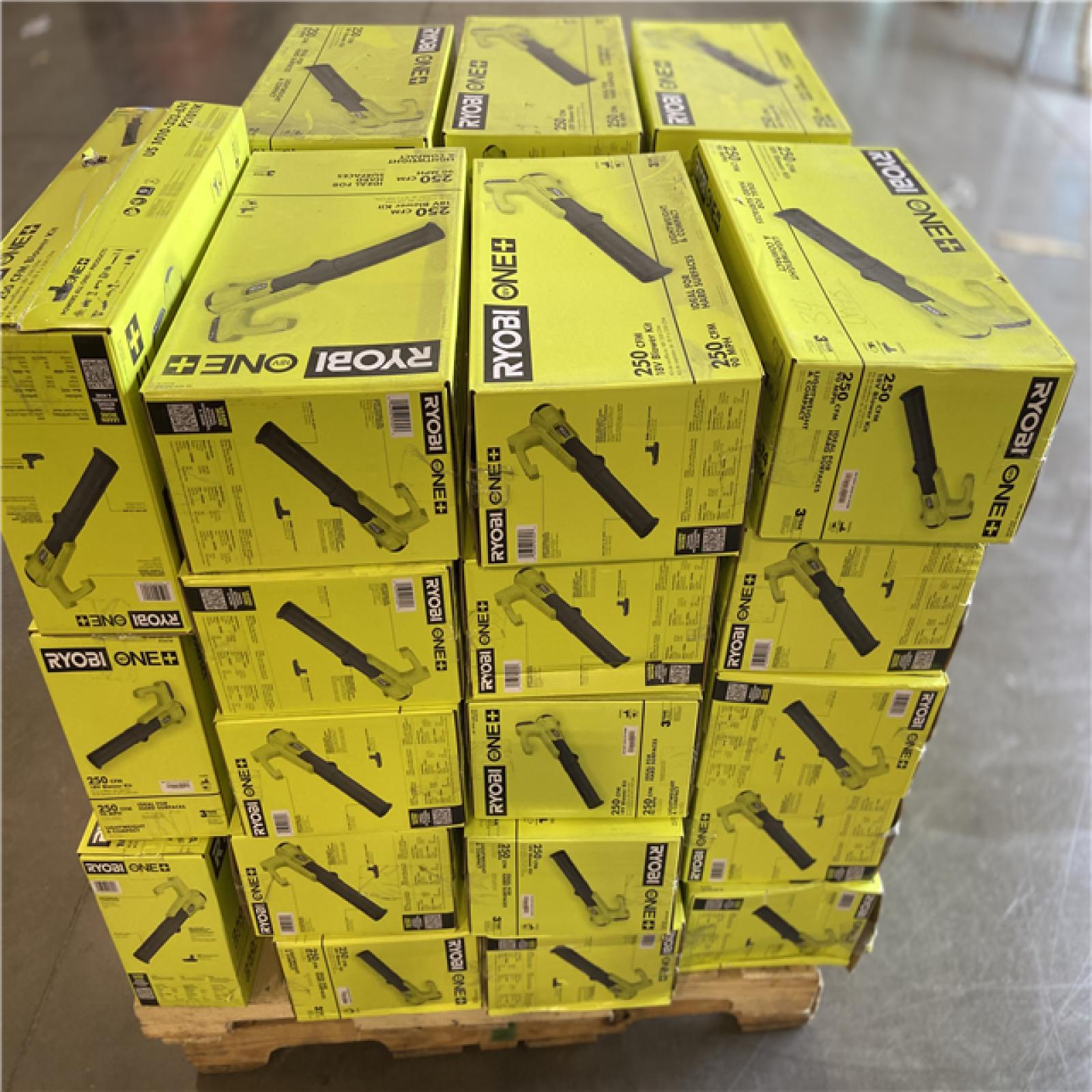 DALLAS LOCATION -NEW! RYOBI ONE+ 18V 90 MPH 250 CFM Cordless Battery Leaf Blower/Sweeper with 2.0 Ah Battery and Charger -(35 UNITS)