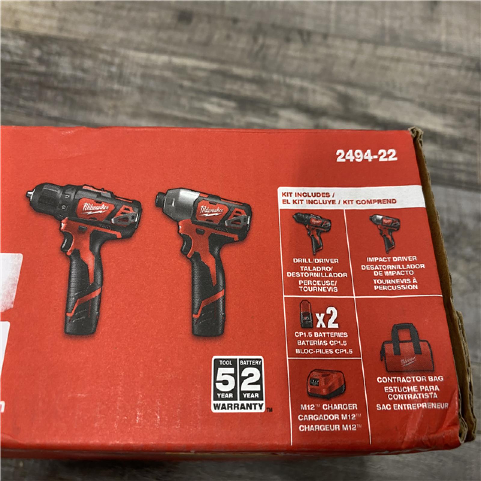 NEW - Milwaukee 12V Lithium-Ion Cordless Drill Driver/Impact Driver Combo Kit