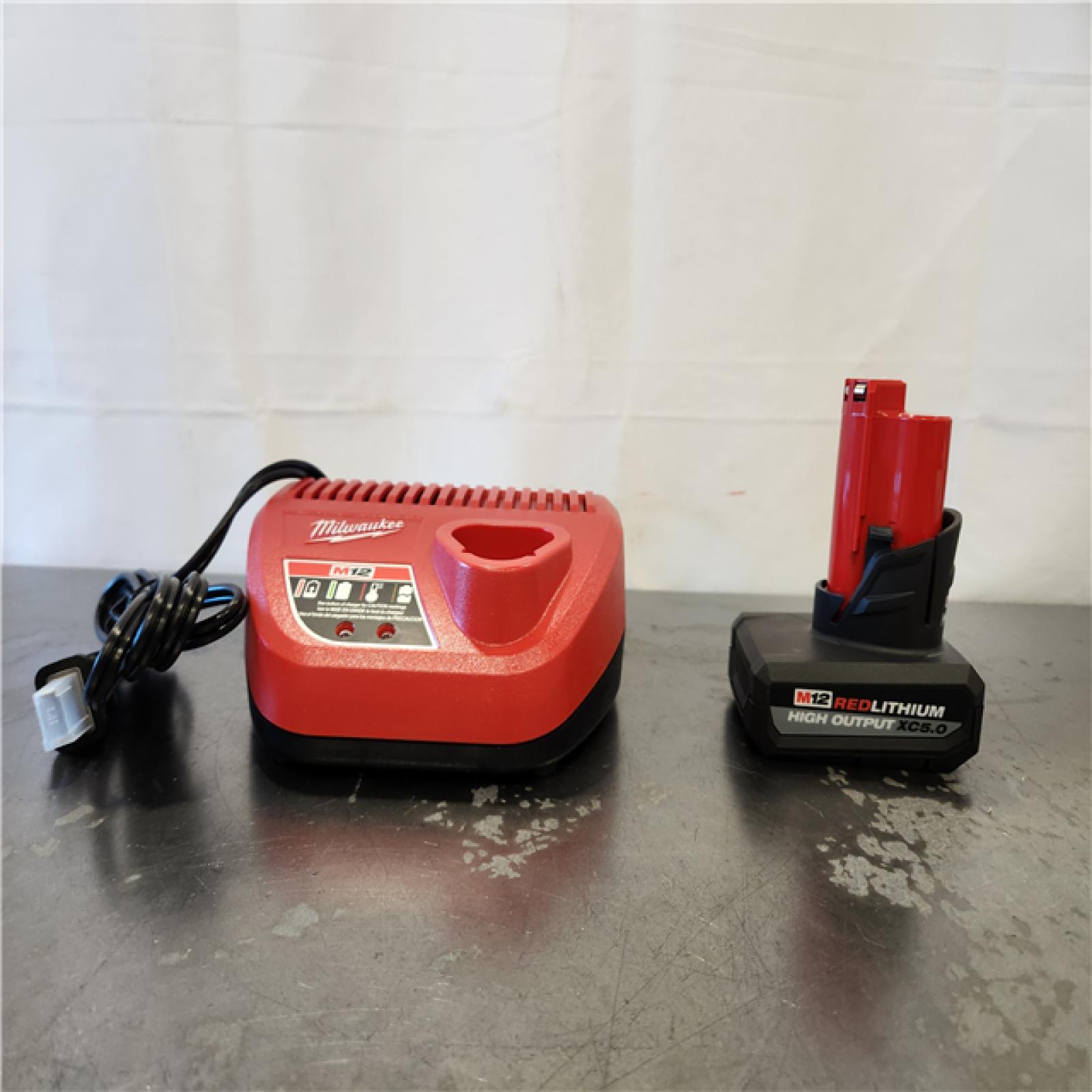 AS-IS- Milwaukee 12-Volt Lithium-Ion XC High Output 5.0 Ah Battery Pack with Charger Starter Kit
