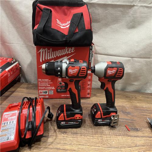 AS-IS Milwaukee M18 18V Cordless Brushed 2 Tool Drill/Driver and Impact Driver Kit