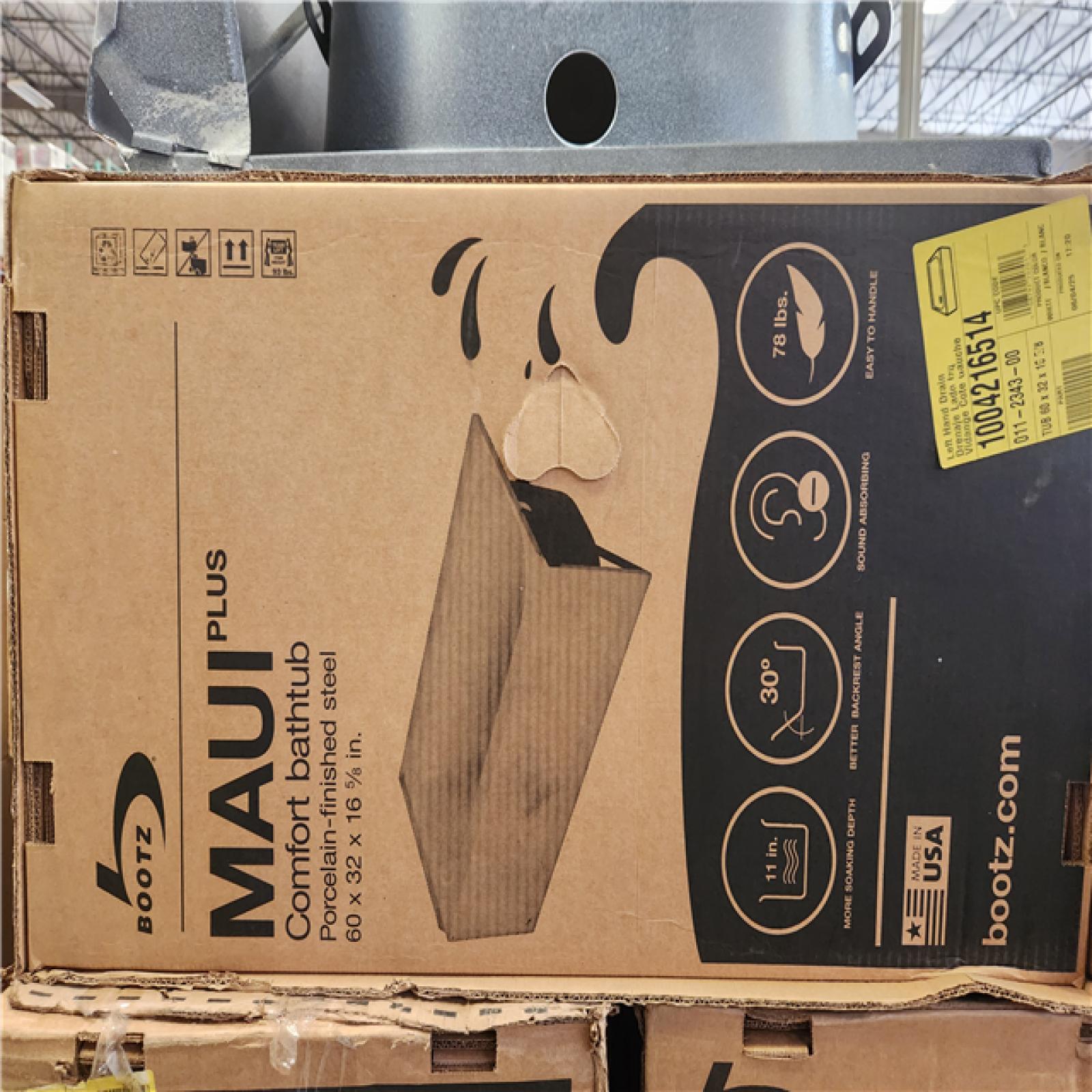 Phoenix AS-IS Bootz Industries Maui 60 in. x 30 in. Alcove Soaking Bathtub with Left Drain in White Pallet (4-Tubs)