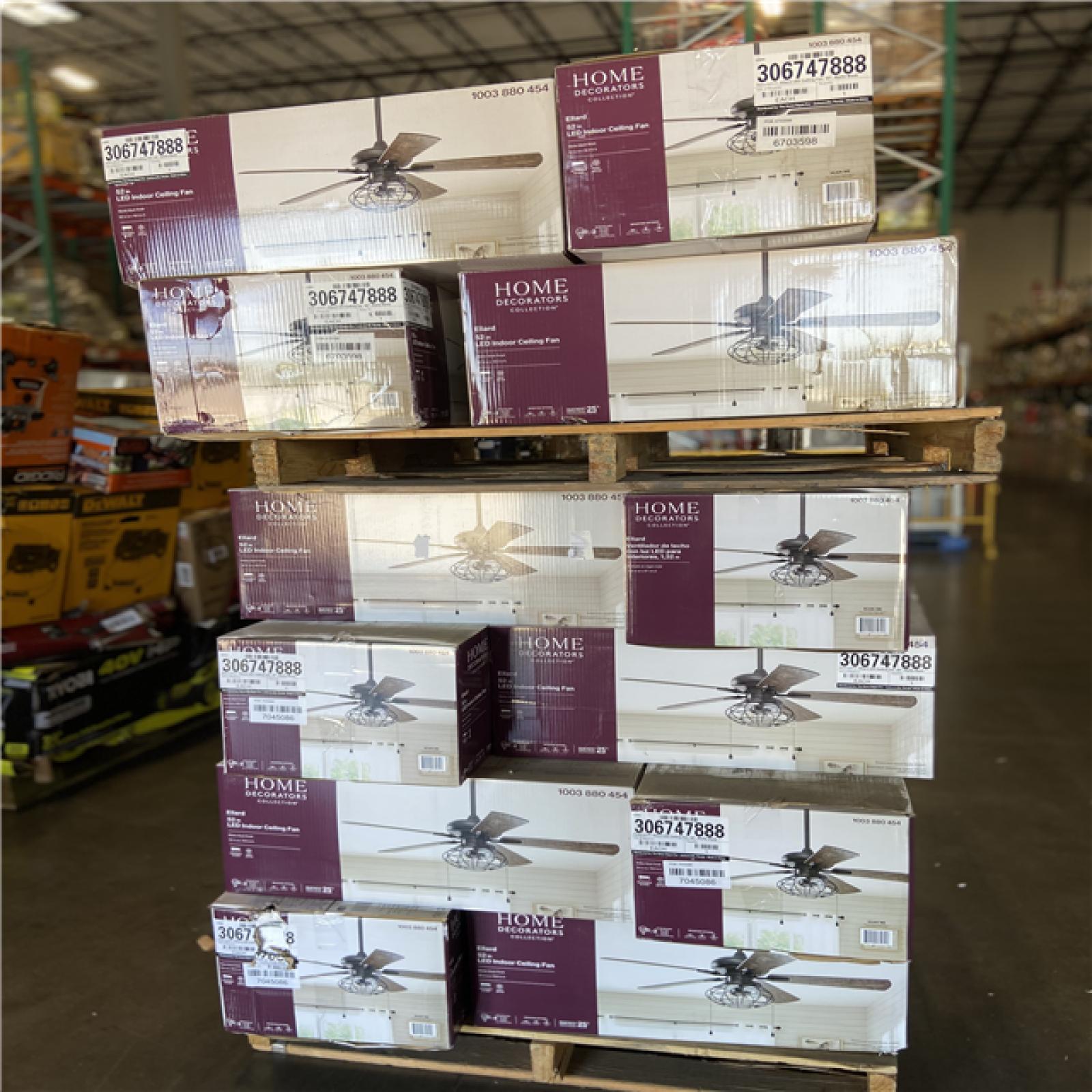 DALLAS LOCATION - Home Decorators Collection Ellard 52 in. LED Indoor Matte Black Ceiling Fan with Light (35 UNITS)