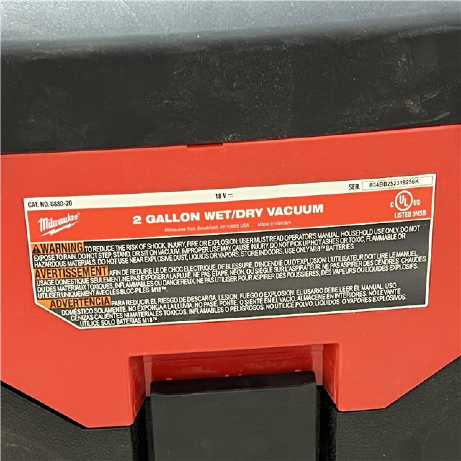 AS-IS Milwaukee 18-Volt 2 Gal. Lithium-Ion Cordless Wet/Dry Vacuum (Vacuum-Only)
