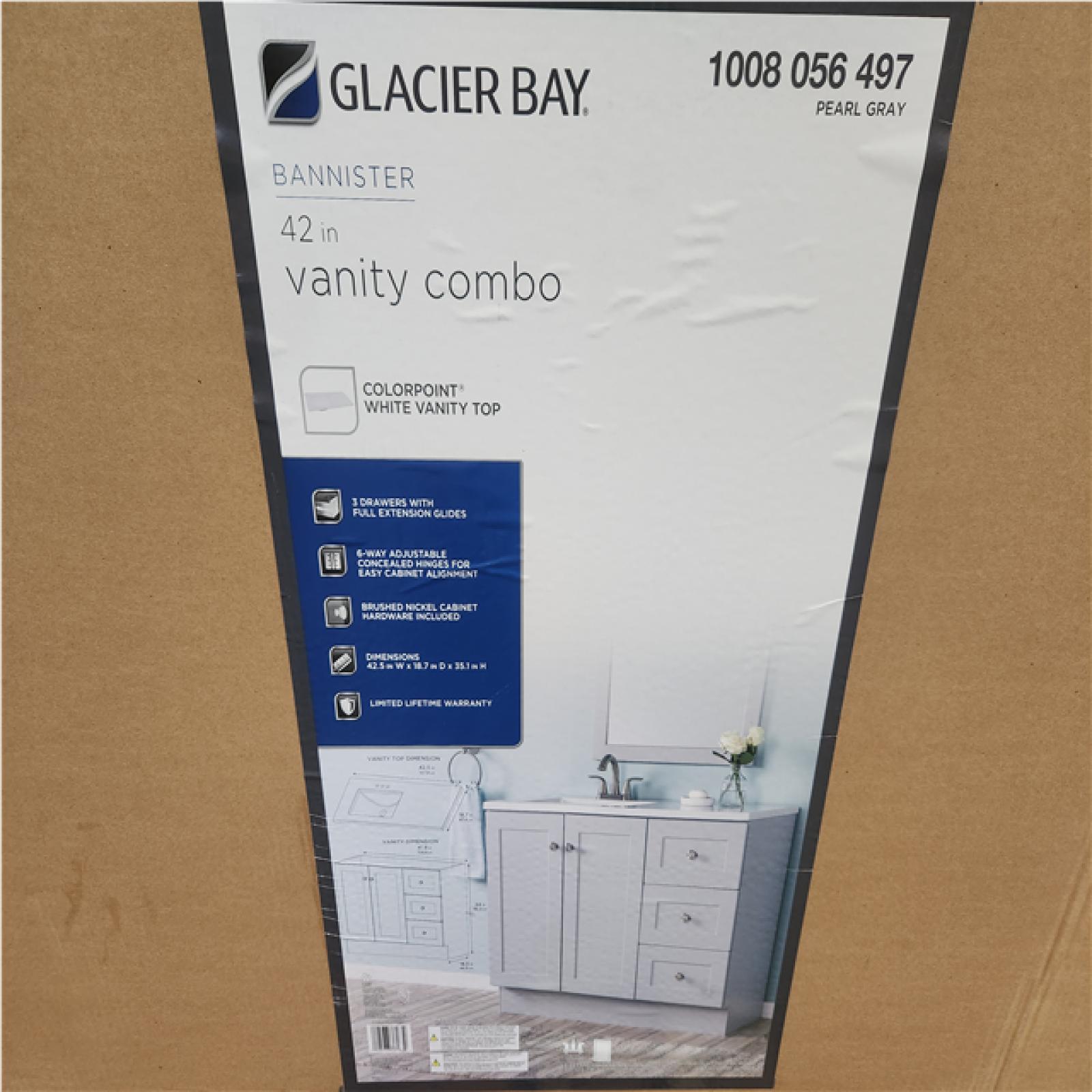 Phoenix NEW Glacier Bay Bannister 43 in. Single Sink Pearl Gray Freestanding Bath Vanity with Granite-Look Colorpoint White Cultured Marble Top