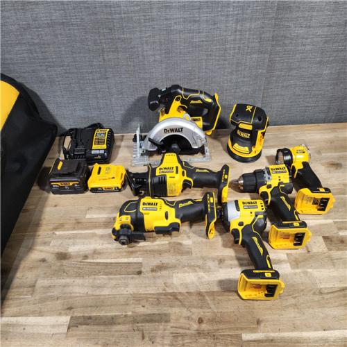 HOUSTON LOCATION - AS-IS (APPEARS LIKE NEW) DEWALT 20-Volt MAX Lithium-Ion Cordless 7-Tool Combo Kit with 2.0 Ah Battery, 5.0 Ah Battery and Charger