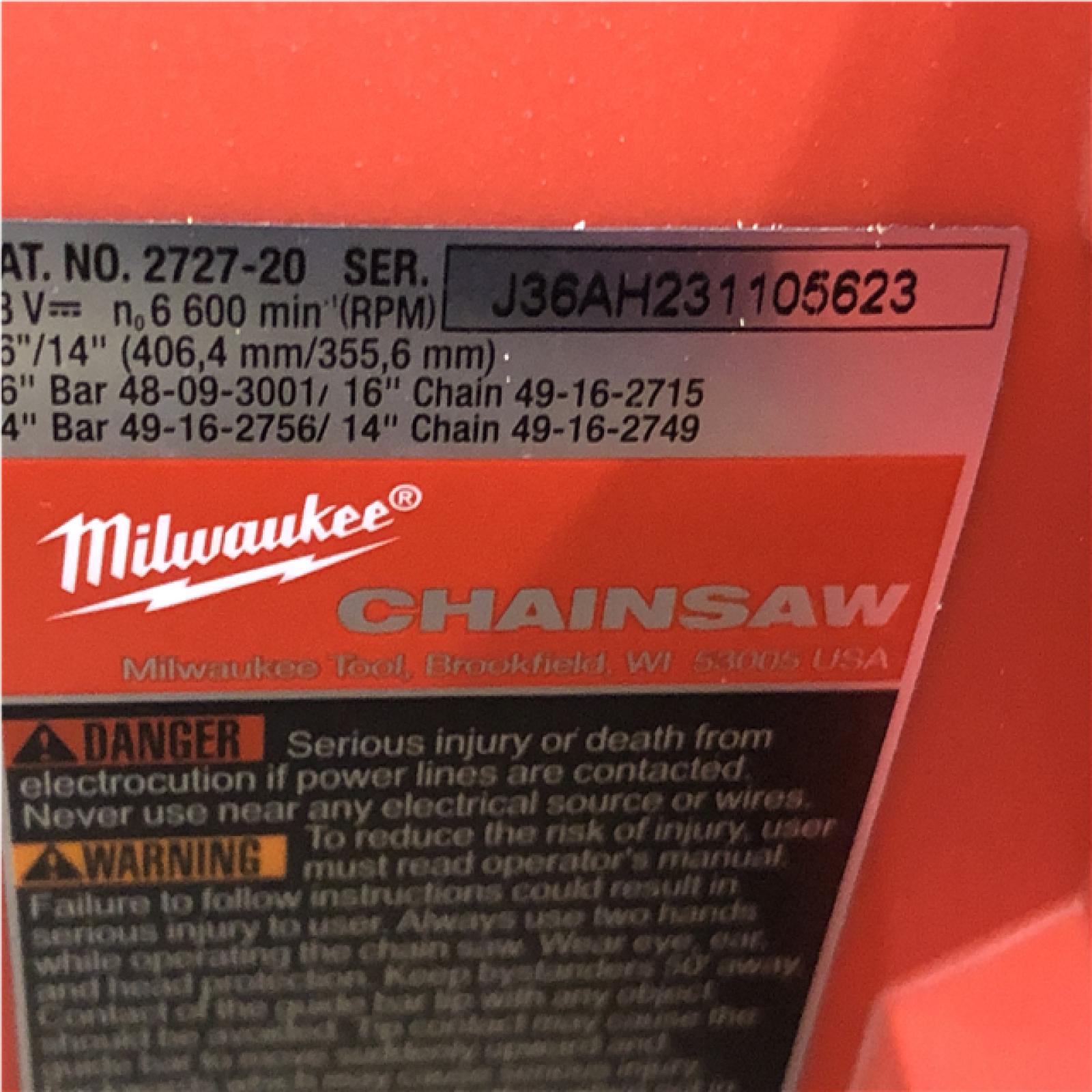 AS-IS - Milwaukee FUEL 16 in. 18V Lithium-Ion Brushless Battery Chainsaw (Tool-Only)
