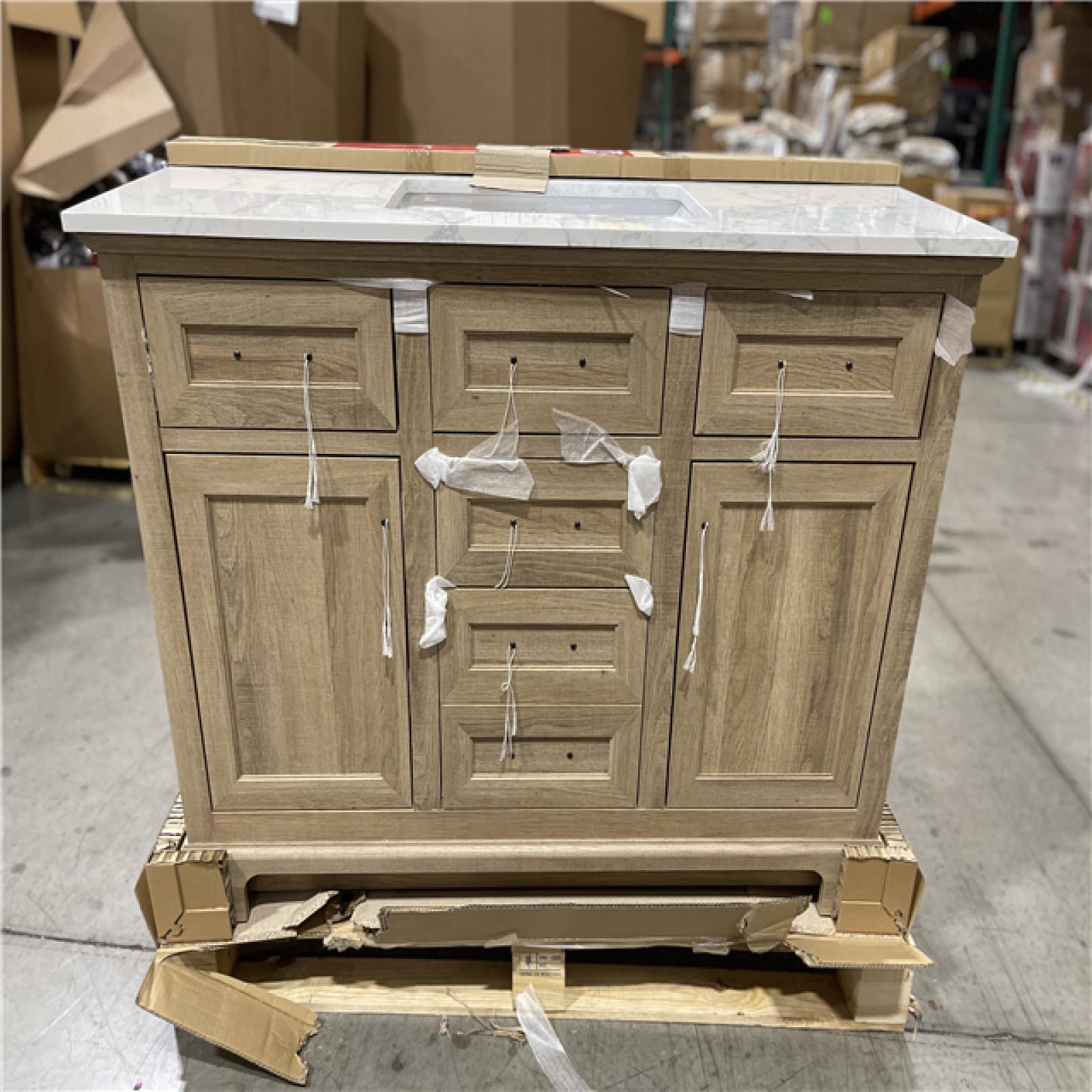 DALLAS LOCATION- HOME DECORATORS COLLECTION DOVETON 48in. WEATHERED TAN- BATHROOM VANITY