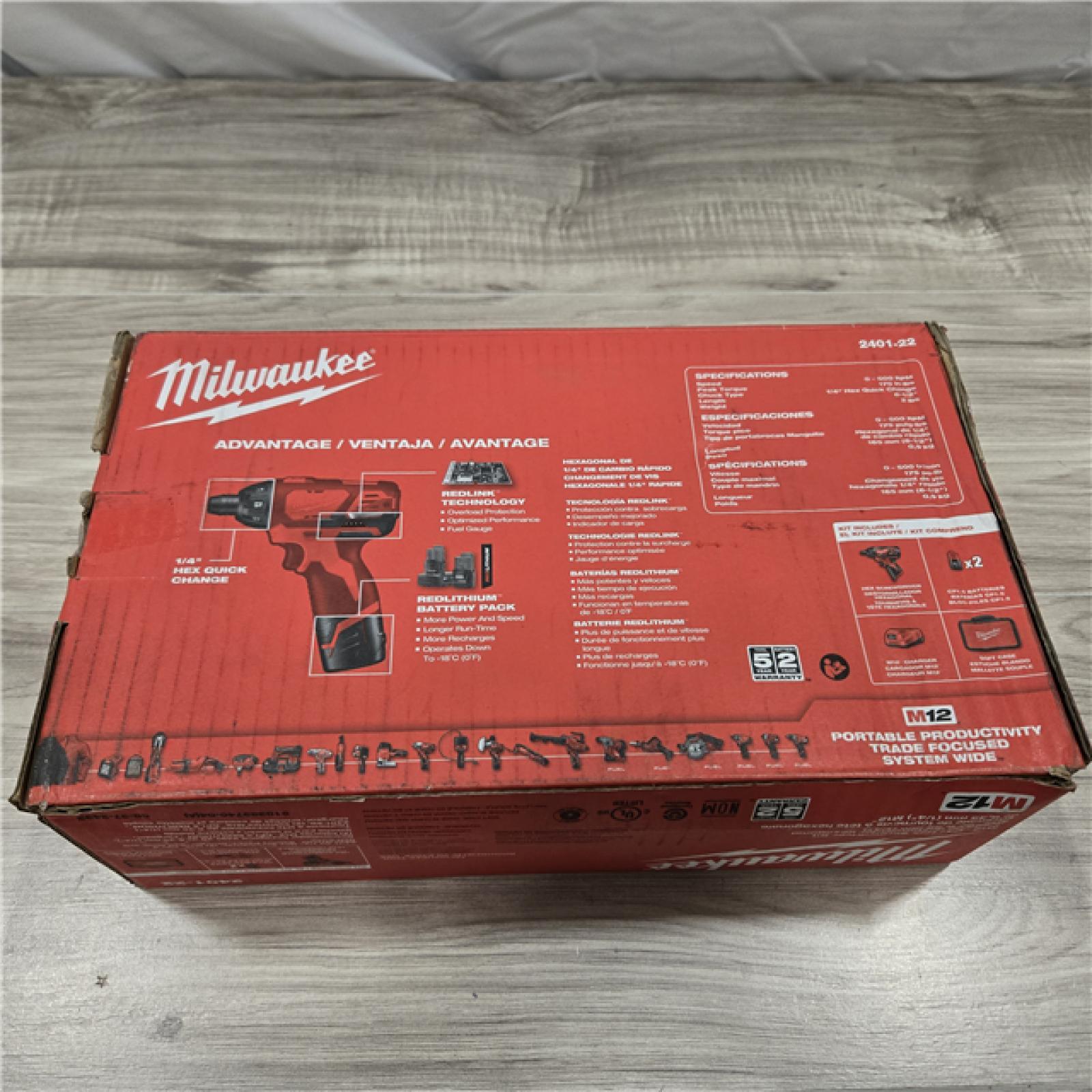 NEW! - Milwaukee 2401-22 - M12 12V Cordless Screwdriver Kit