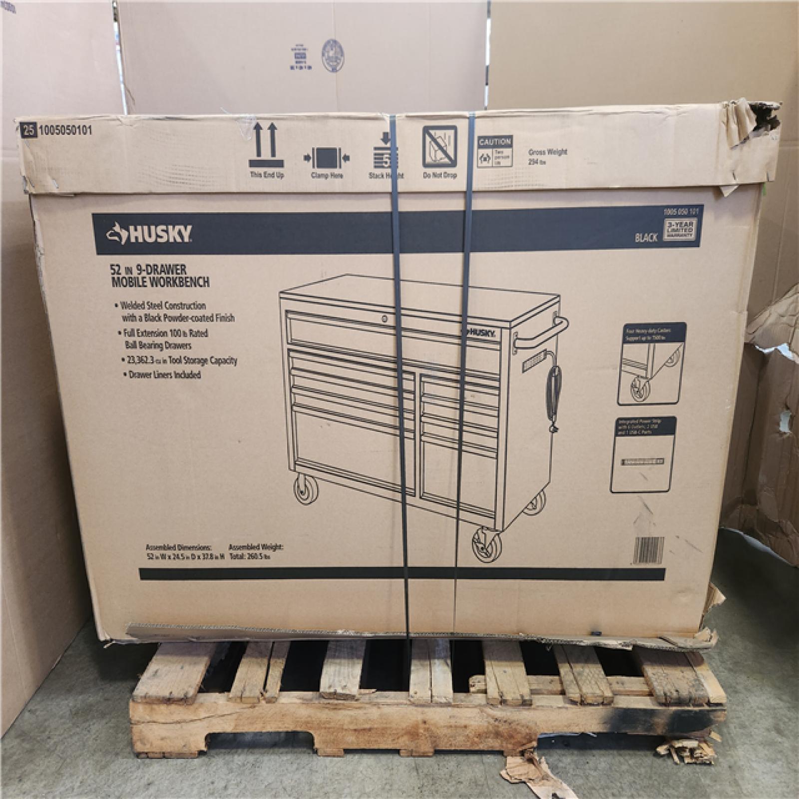 Phoenix NEW Husky 52 in. W x 25 in. D Standard Duty 9-Drawer Mobile Workbench Tool Chest with Solid Wood Top in Gloss Black (SEALED)