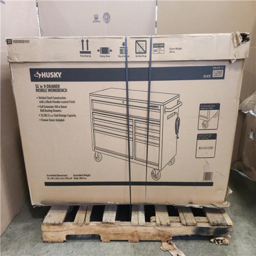 Phoenix NEW Husky 52 in. W x 25 in. D Standard Duty 9-Drawer Mobile Workbench Tool Chest with Solid Wood Top in Gloss Black (SEALED)