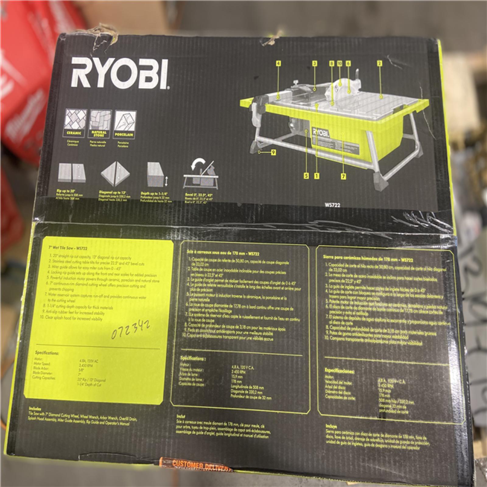 NEW! - RYOBI 4.8 -Amps 7 in. Blade Corded Tabletop Wet Tile Saw
