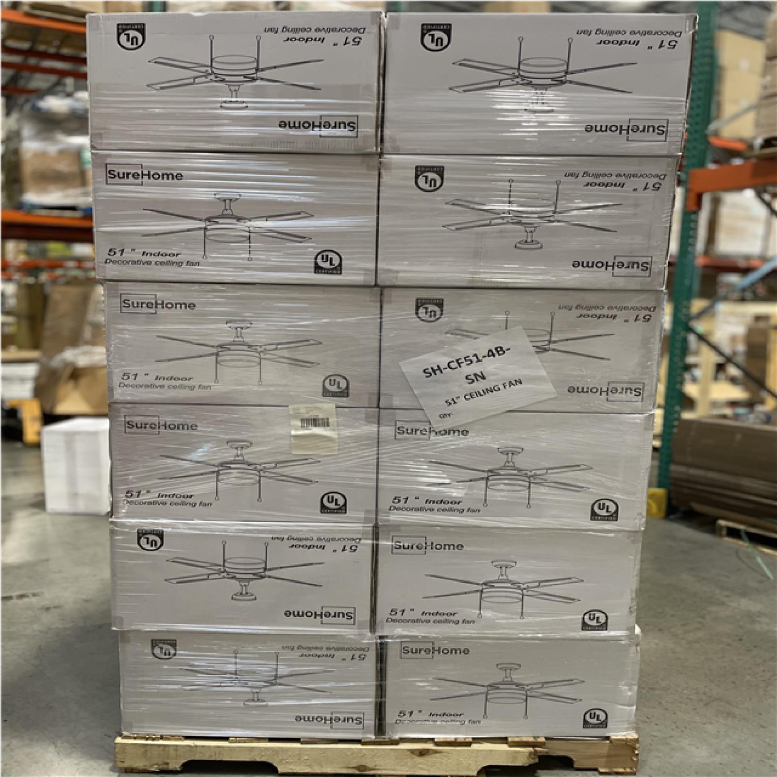 DALLAS LOCATION - SUREHOME SATIN NICKEL 51 INDOOR CEILING FAN PALLET-(36 UNITS)