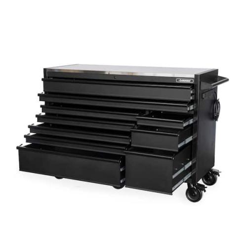 Phoenix LIKE NEW Husky 62 in. W x 24 in. D Heavy-Duty 10-Drawer Mobile Workbench with Stainless Steel in Matte Black