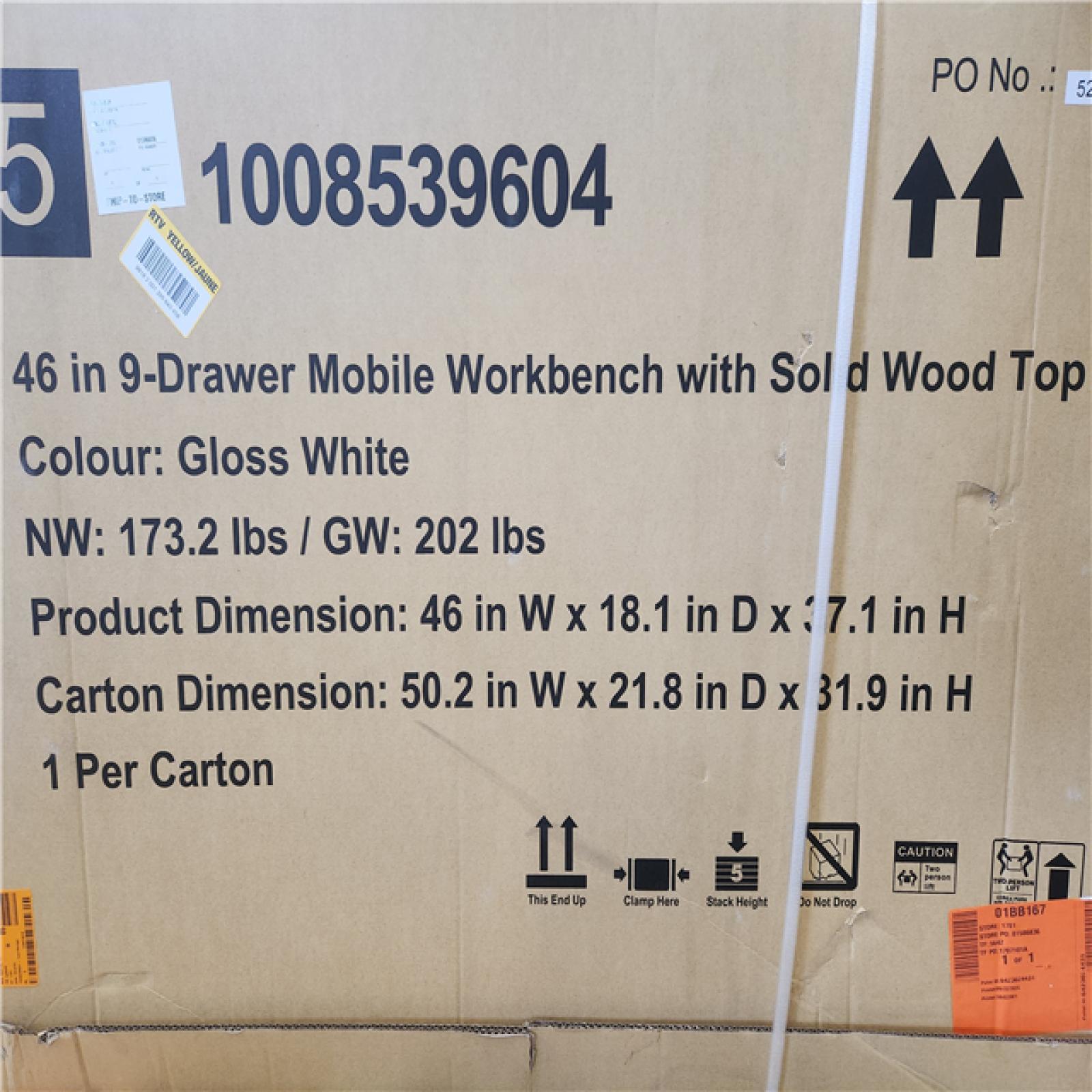 Phoenix NEW Husky Tool Storage 46 in. W x 18 in. D 9-Drawer Gloss White Mobile Workbench Cabinet (SEALED)