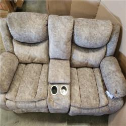 Phoenix AS-IS Lazzara Austin 78.5 in. W Brown Microfiber Double Glider Reclining Loveseat with Center Console
