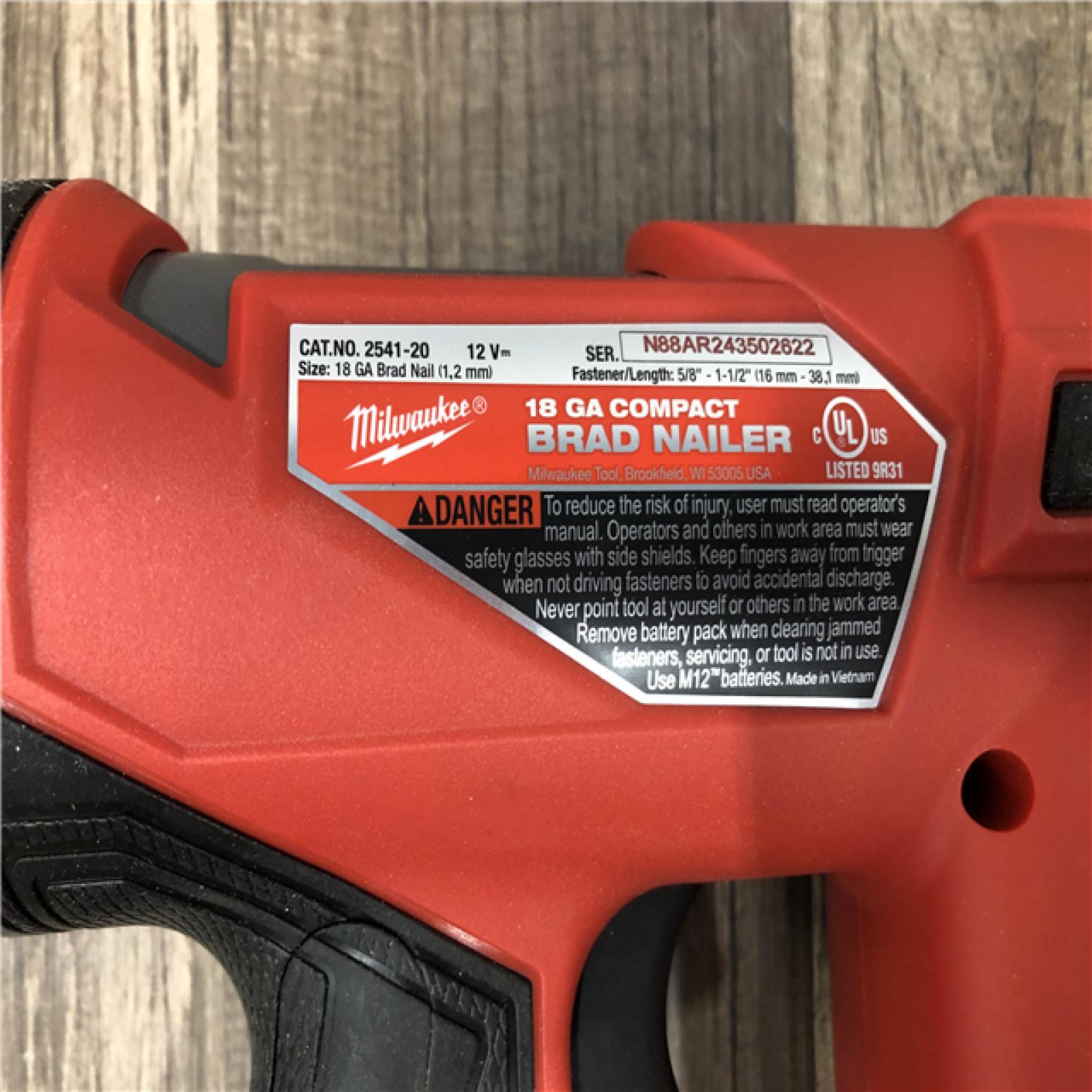 AS-IS Milwaukee FUEL 12-Volt Lithium-Ion Brushless Cordless 18-Gauge 1-1/2 in. Compact Brad Nailer (Tool Only)