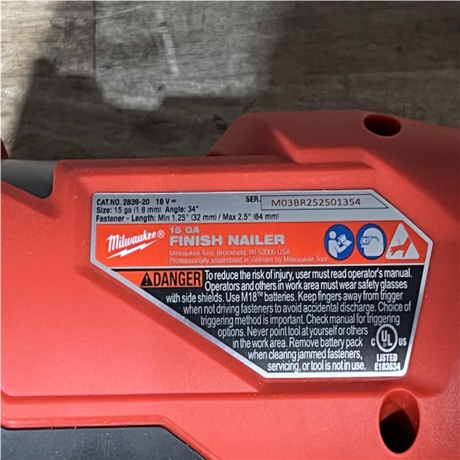 Houston Location AS-IS Milwaukee FUEL 18V Lithium-Ion Brushless Cordless Gen II 15-Gauge Angled Nailer (Tool-Only)
