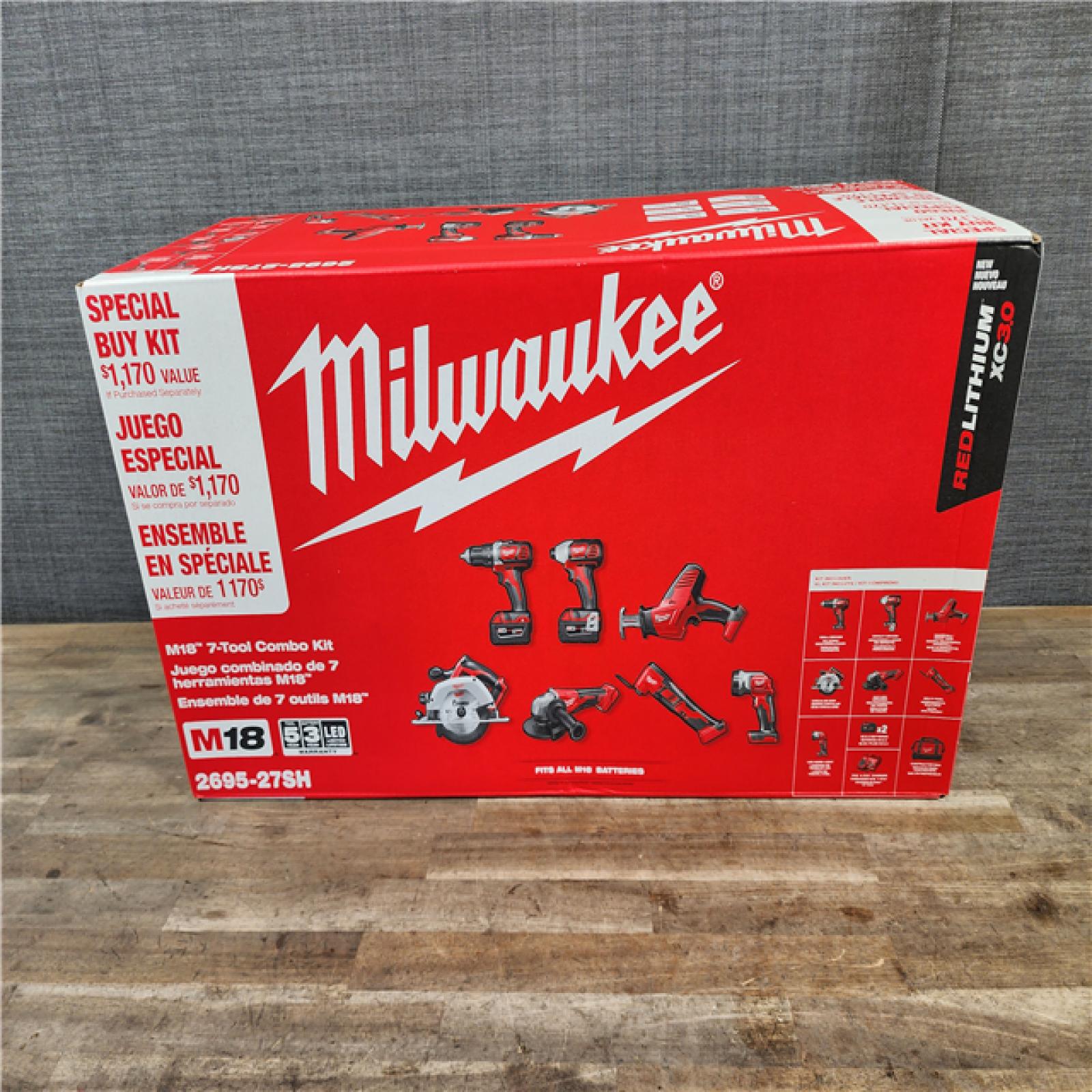 HOUSTON LOCATION - AS-IS (NEW) M18 18-Volt Lithium-Ion Cordless Combo Kit 7-Tool with 2-Batteries  Charger and Tool Bag