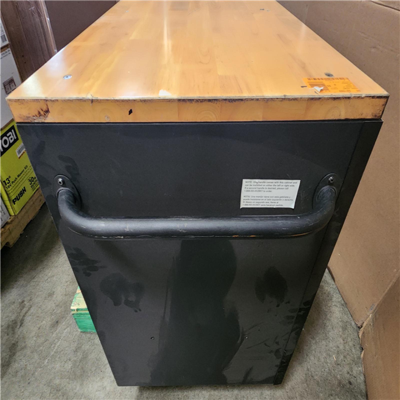 Phoenix LIKE NEW Husky Heavy Duty 61 in. W x 22 in. D 15-Drawer Matte Black Mobile Workbench Cabinet with Solid Wood Top