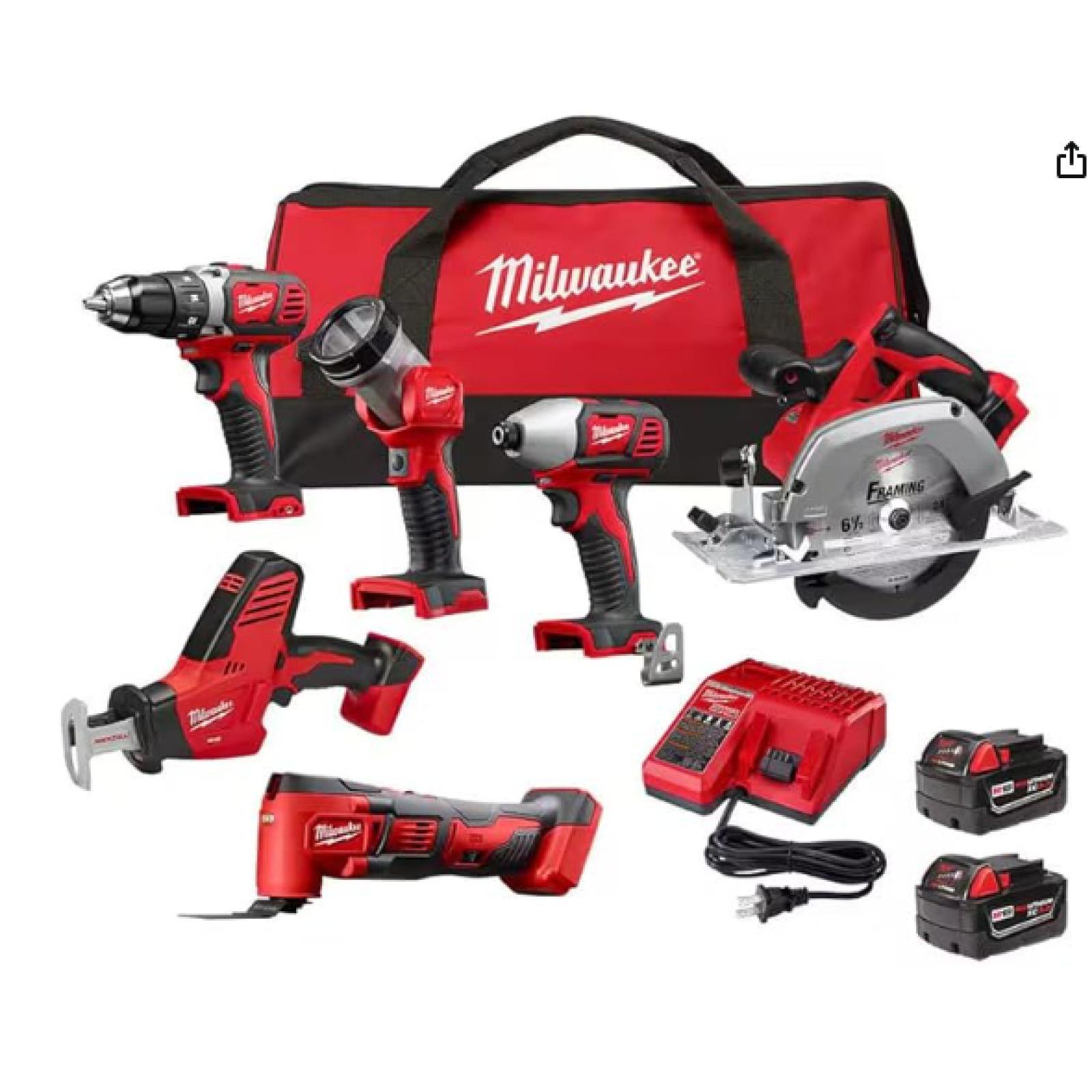 AS-IS - Milwaukee M18 18V Lithium-Ion Cordless Combo Kit (6-Tool) with Two 3.0 Ah Batteries, 1 Charger, 1 Tool Bag